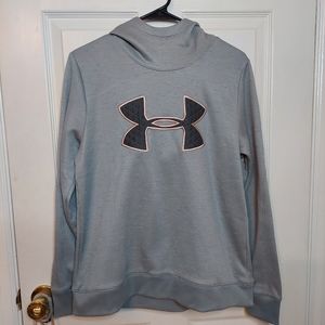 Under Armour Grey Hoodie Fleece Lined Sweatshirt Pink Logo Activewear Size S